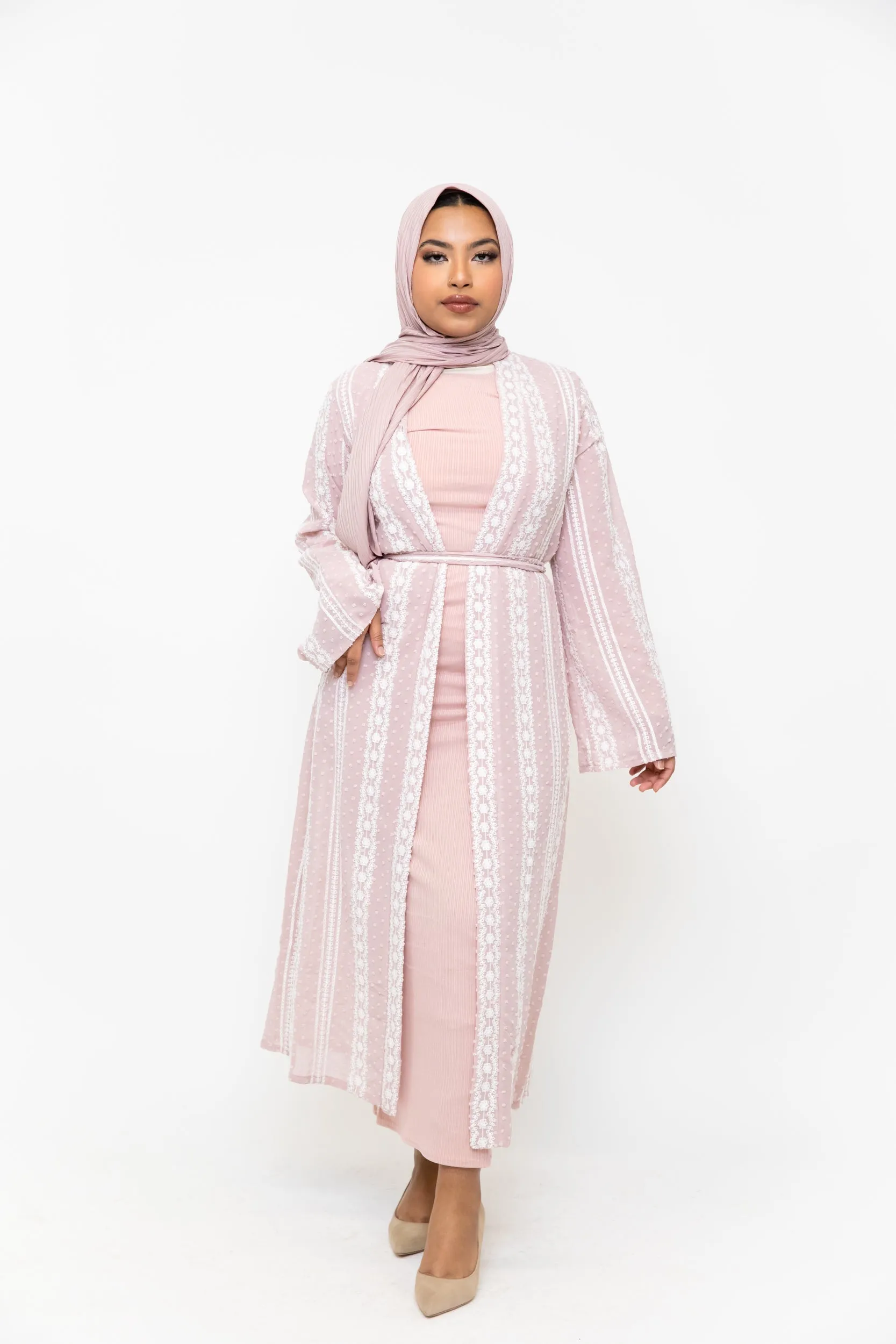 Pink Boho Lace Embroidered Sheer Midi Cardigan-CLEARANCE