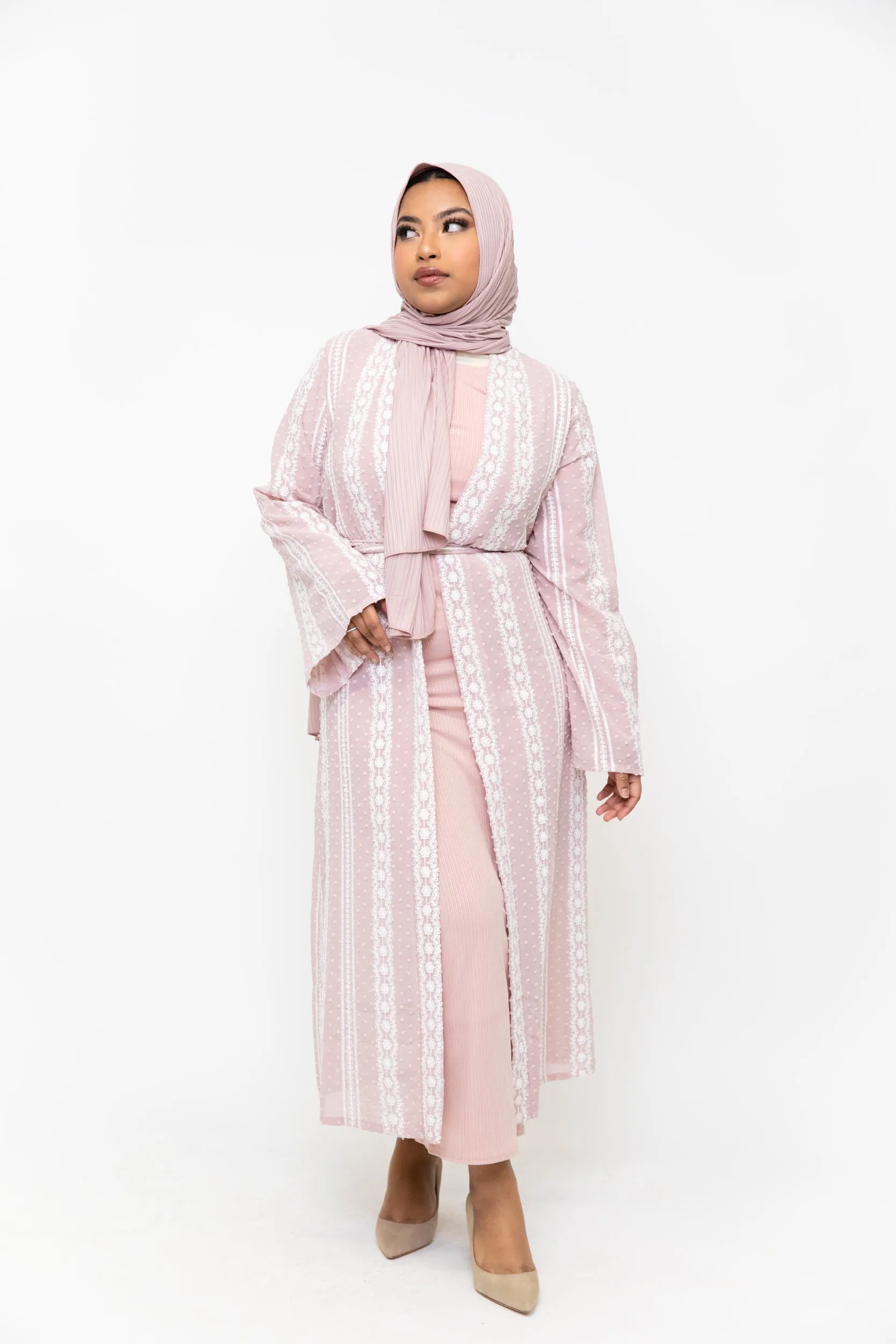 Pink Boho Lace Embroidered Sheer Midi Cardigan-CLEARANCE