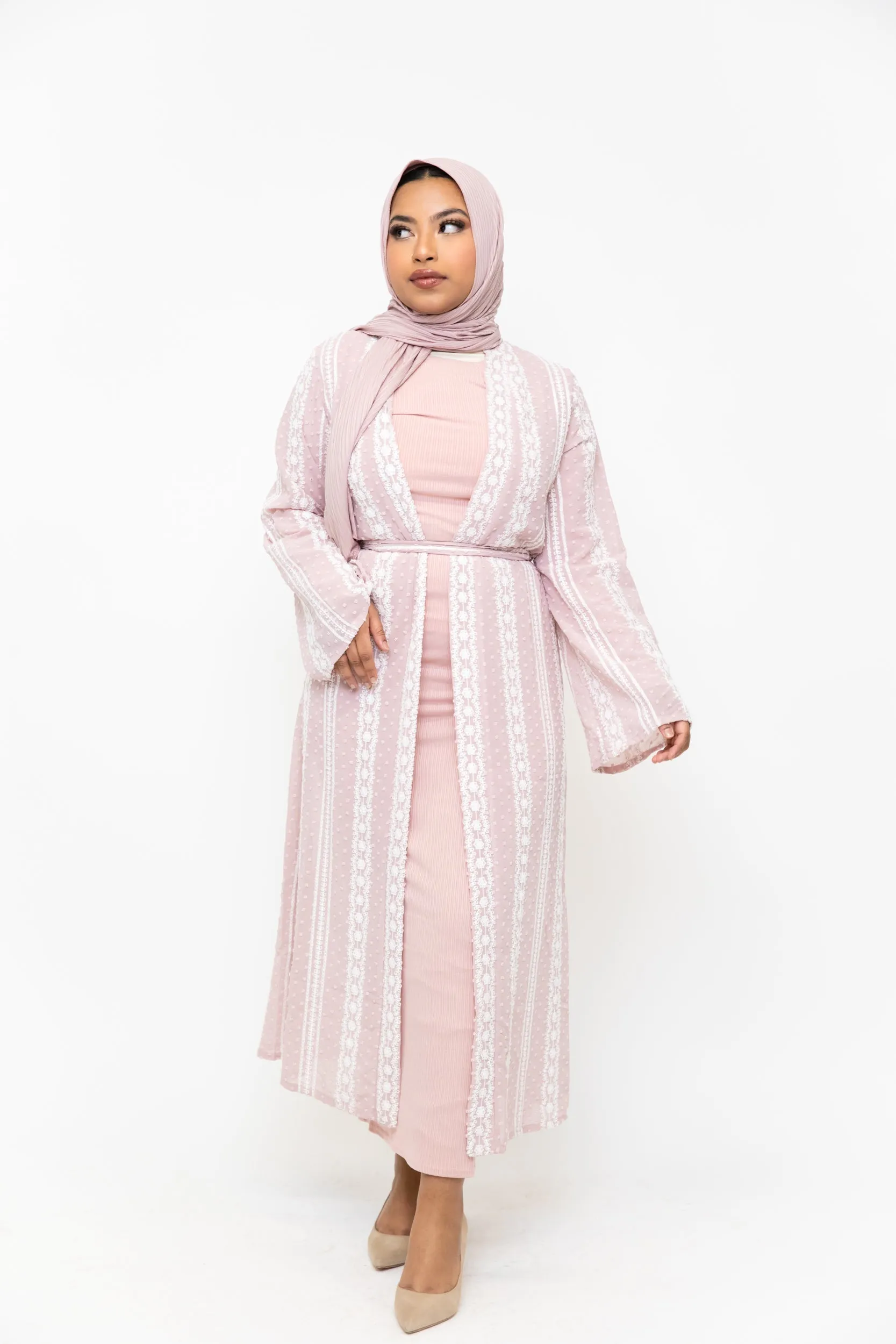 Pink Boho Lace Embroidered Sheer Midi Cardigan-CLEARANCE