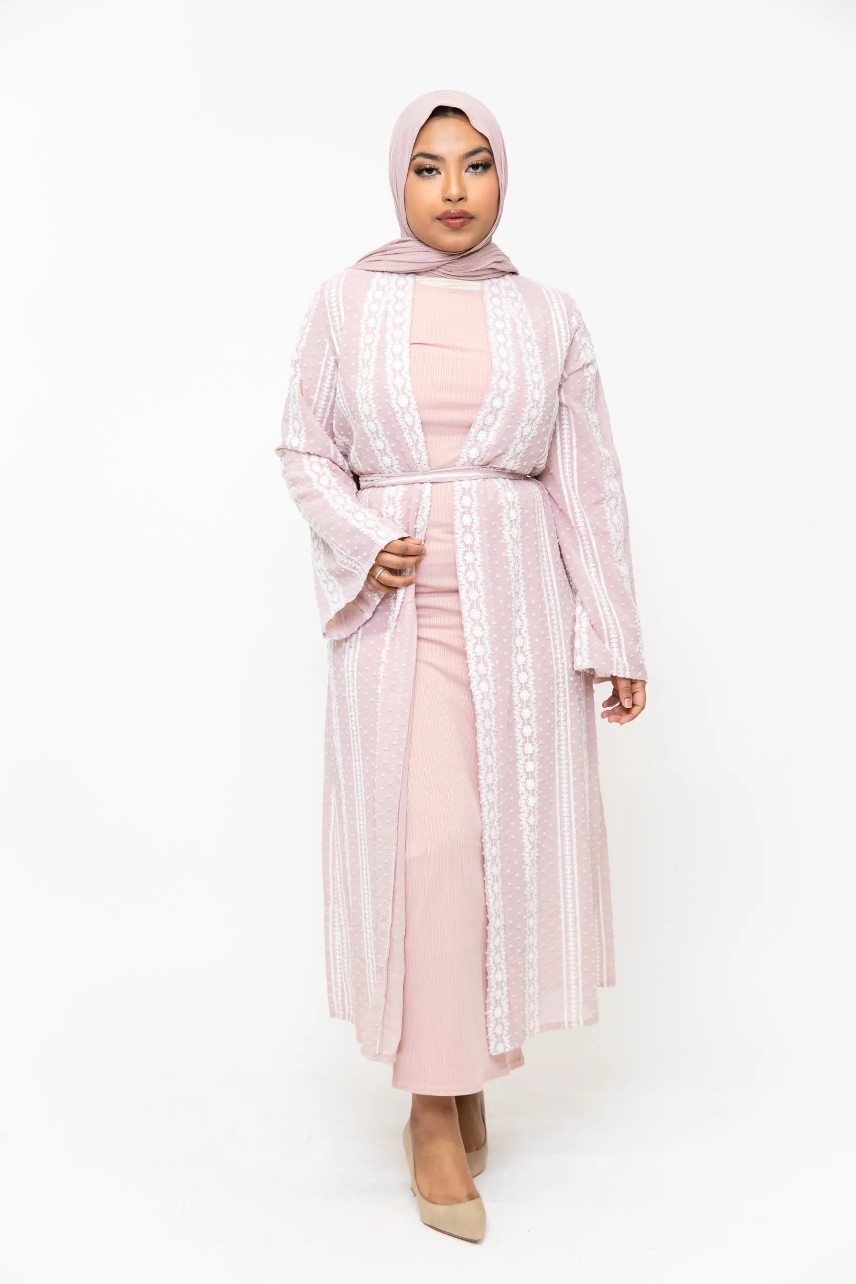 Pink Boho Lace Embroidered Sheer Midi Cardigan-CLEARANCE