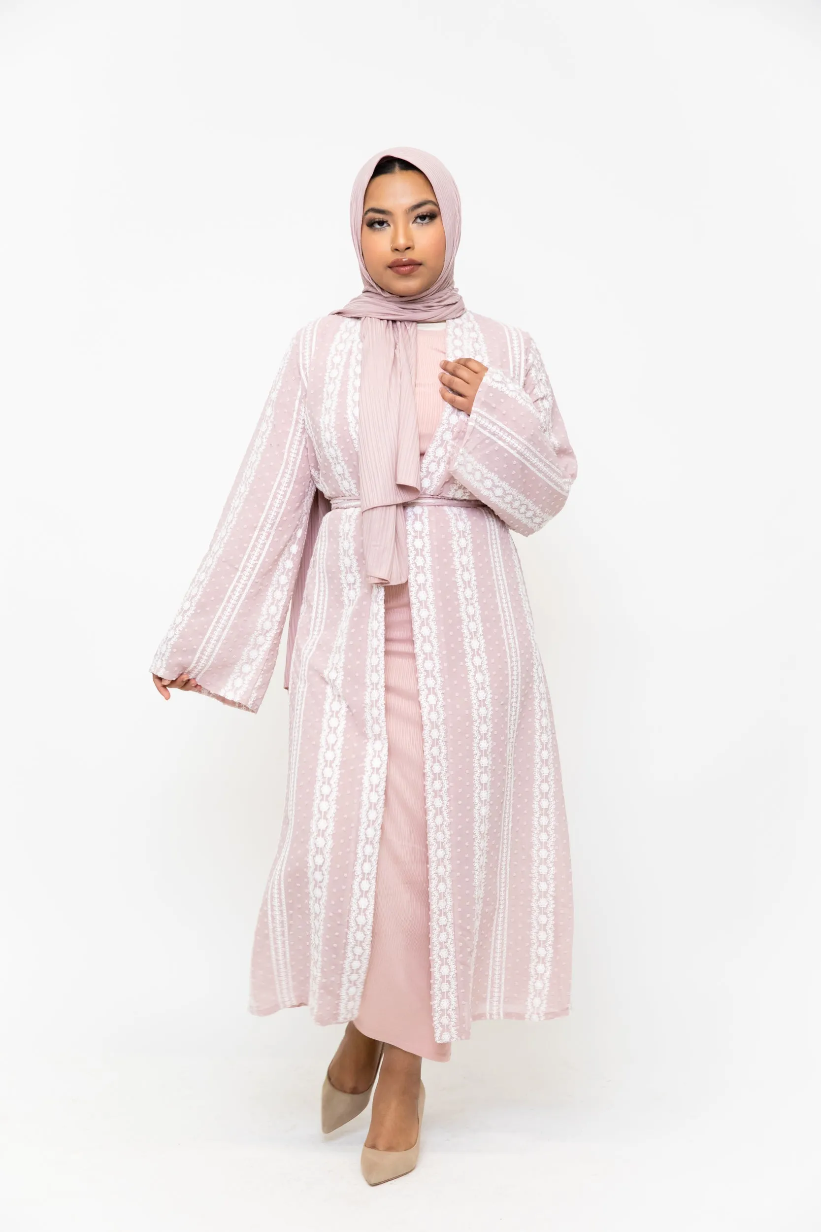 Pink Boho Lace Embroidered Sheer Midi Cardigan-CLEARANCE