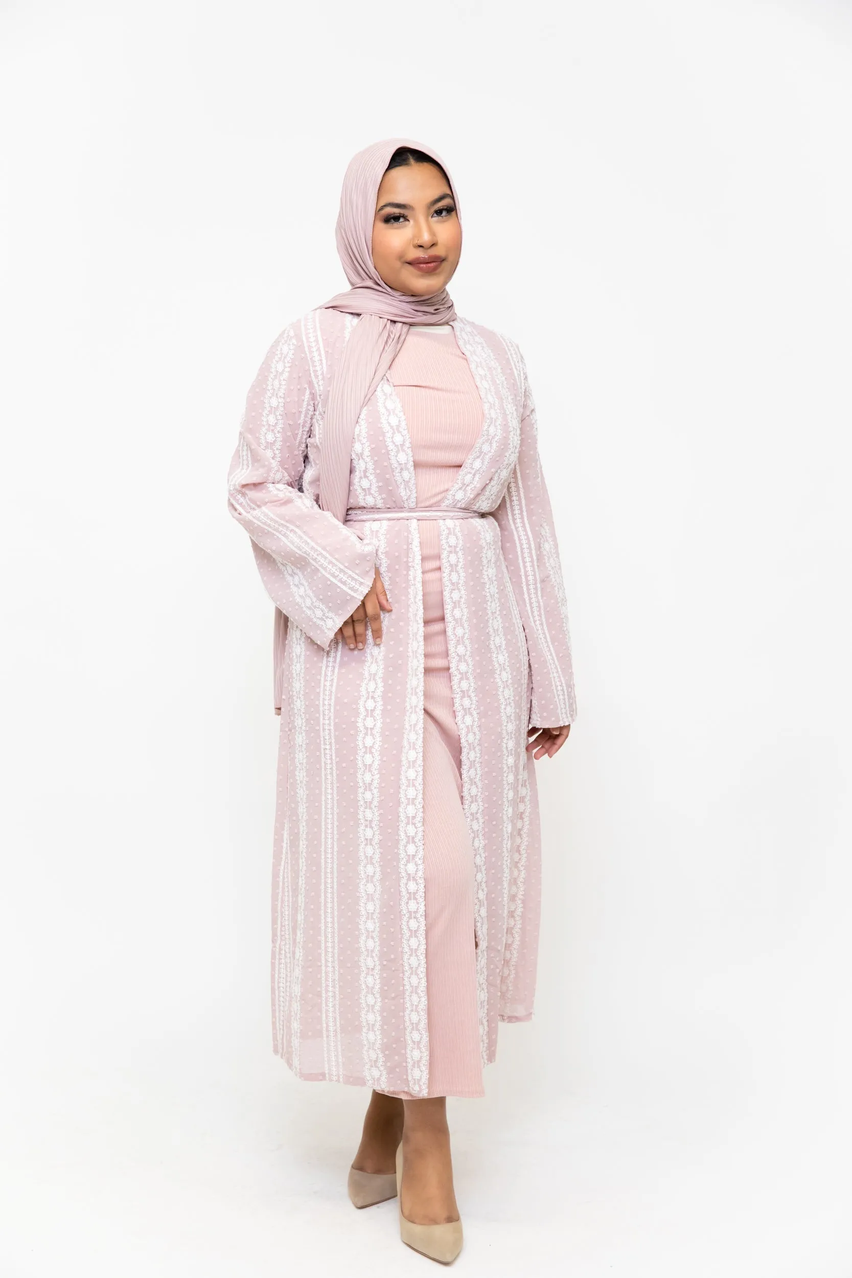 Pink Boho Lace Embroidered Sheer Midi Cardigan-CLEARANCE