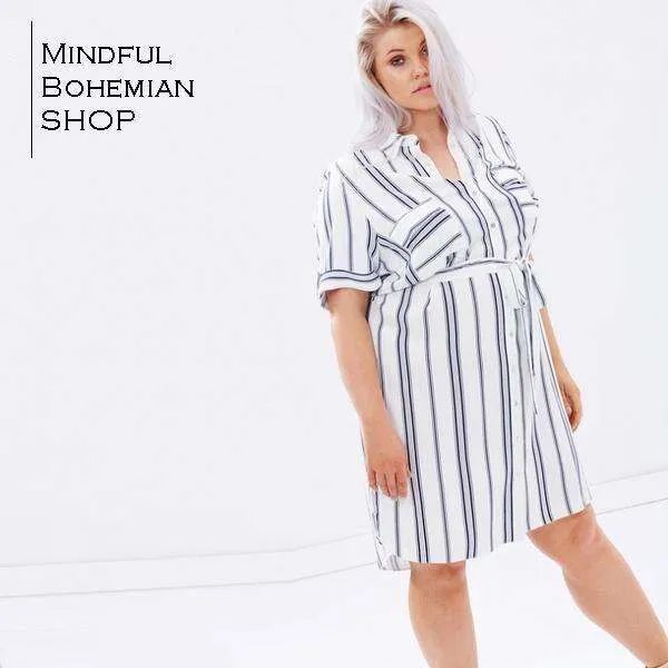 Plus Size Waist Tie Boating Dress