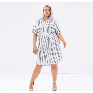 Plus Size Waist Tie Boating Dress