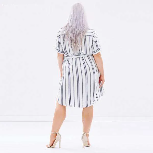 Plus Size Waist Tie Boating Dress