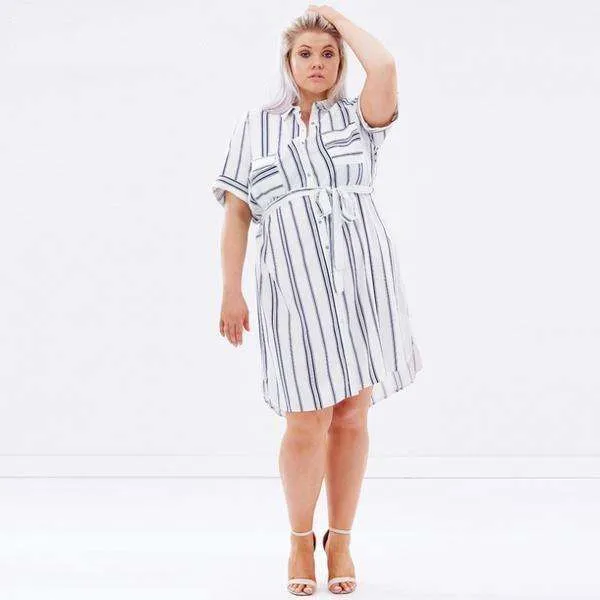 Plus Size Waist Tie Boating Dress