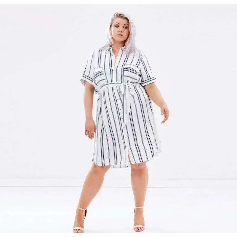 Plus Size Waist Tie Boating Dress