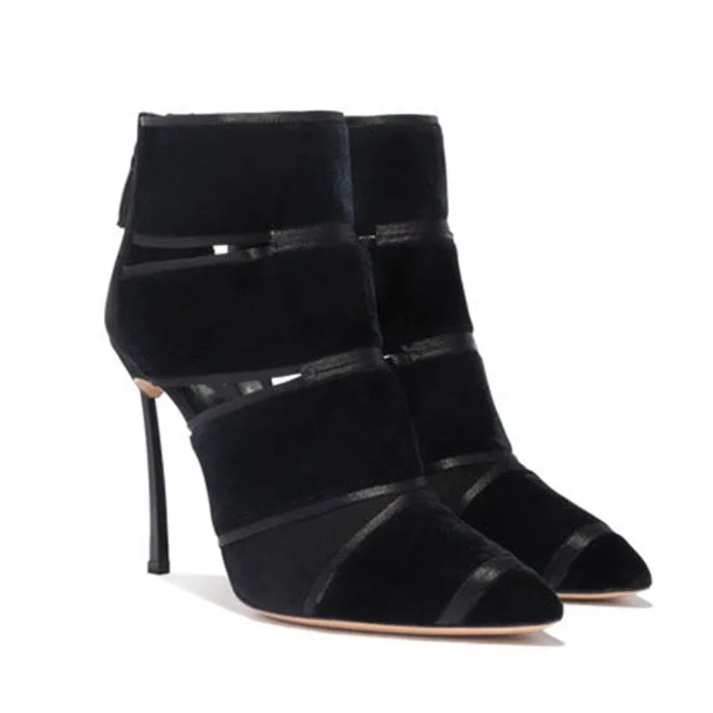 Pointed Toe Metal Heels Ankle Boots