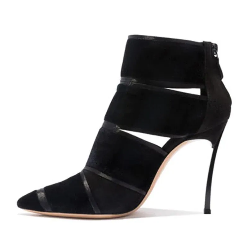 Pointed Toe Metal Heels Ankle Boots
