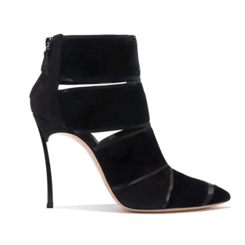 Pointed Toe Metal Heels Ankle Boots