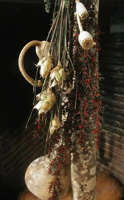Primitive Gourd with Tea Light and Winter Christmas Greens Fabulous