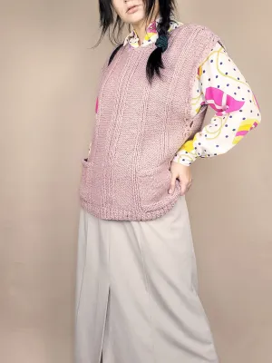 Retro 90s minimalist lilac pink cable knitted vest jumper