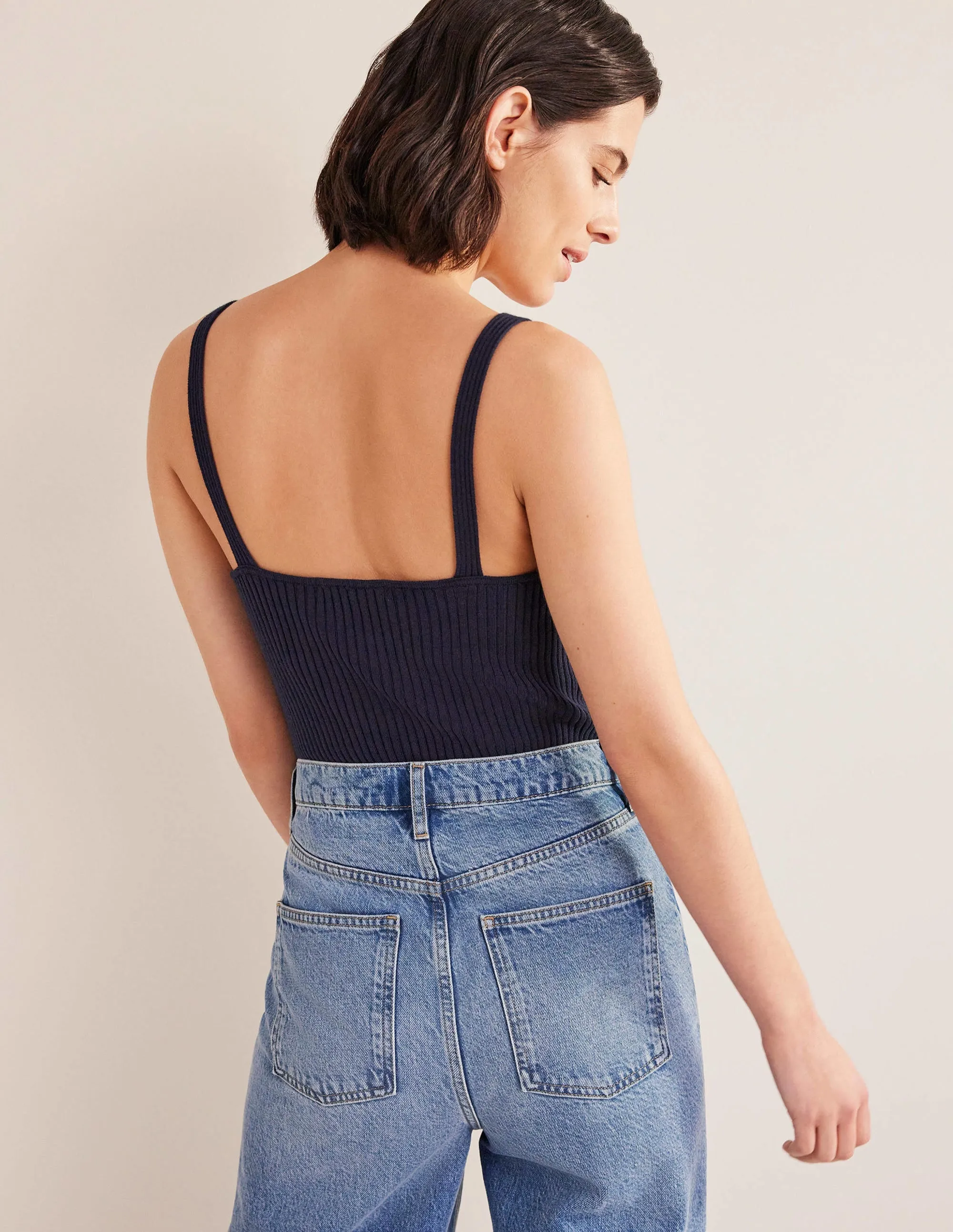 Ribbed Vest Top-Navy
