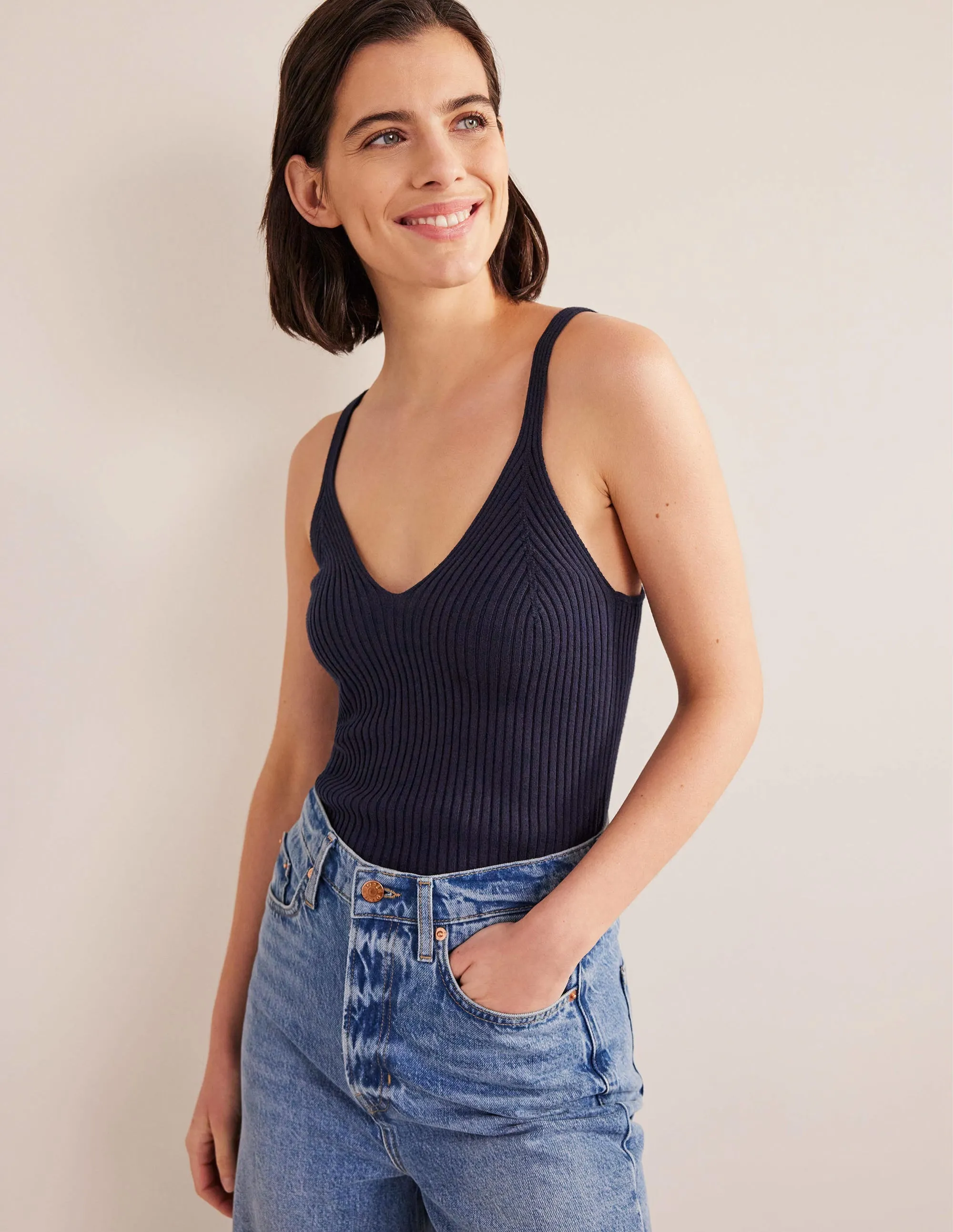 Ribbed Vest Top-Navy