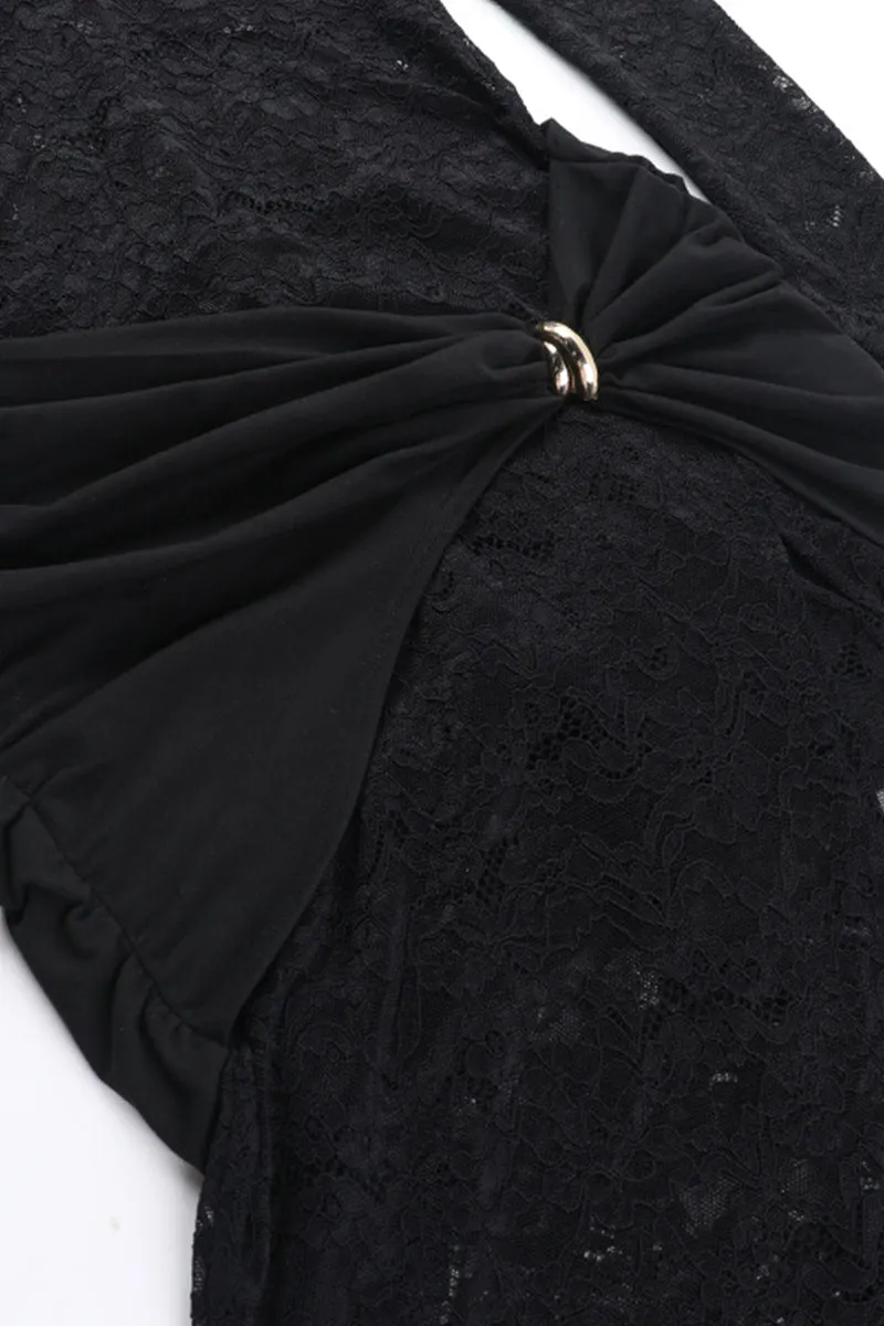 See Through Cutout Lace Split Maxi Bodycon Dress