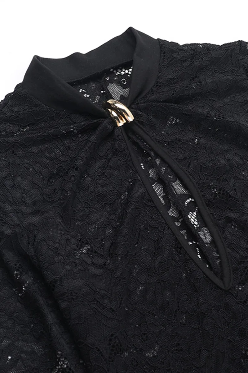 See Through Cutout Lace Split Maxi Bodycon Dress
