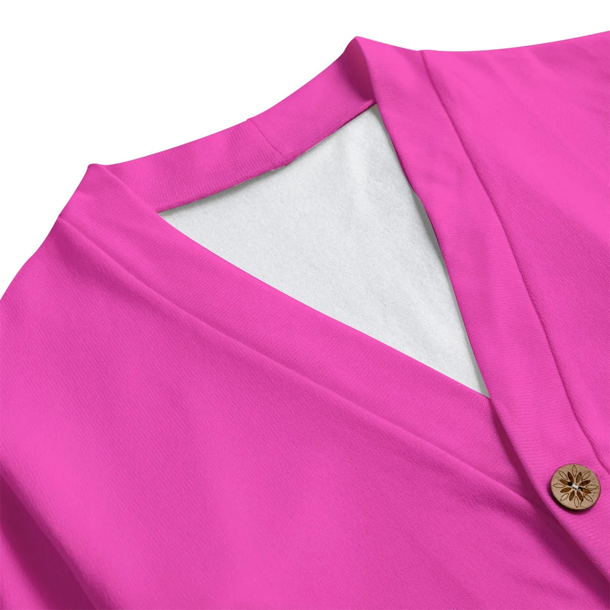 Sixty Eight 93 Logo White Fuchsia Unisex V-Neck Knitted Fleece Cardigan