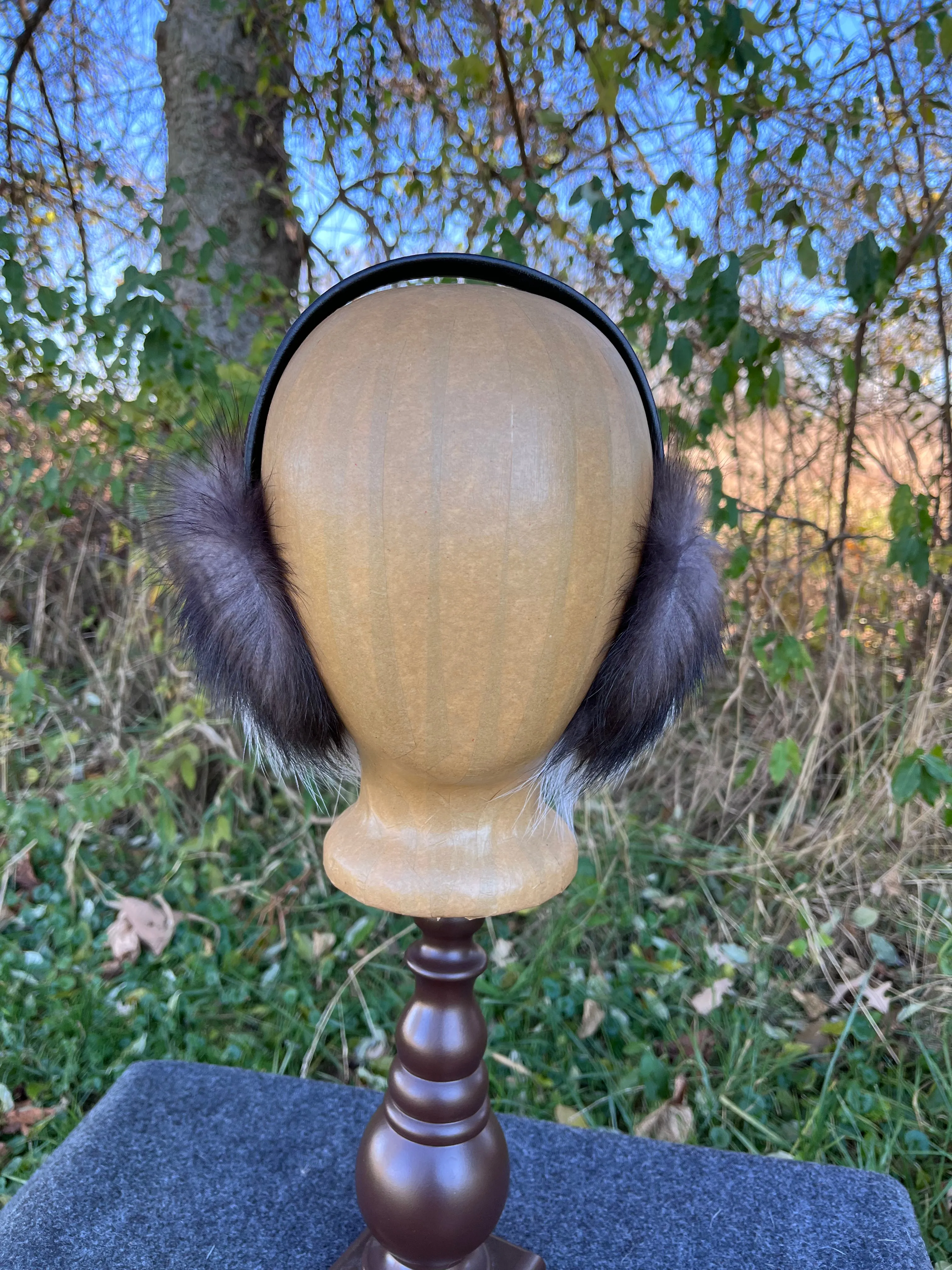 Skunk fur Earmuffs lined with Plucked & Sheared Beaver fur