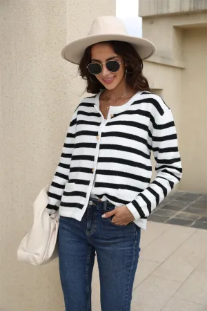 Striped Button-Down Cardigan