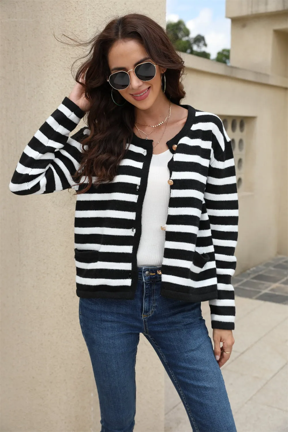 Striped Button-Down Cardigan