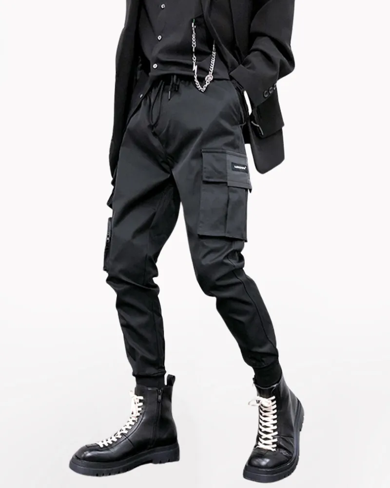 Techwear Black Cargo Jogger Pants