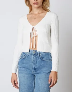 Tie Ribbed Long Sleeve Cardigan Sweater