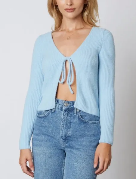 Tie Ribbed Long Sleeve Cardigan Sweater
