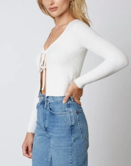 Tie Ribbed Long Sleeve Cardigan Sweater