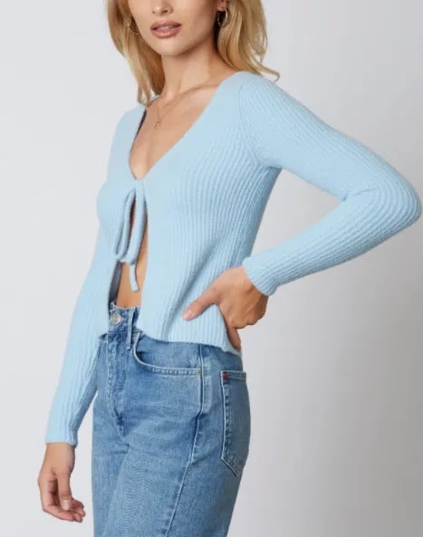 Tie Ribbed Long Sleeve Cardigan Sweater