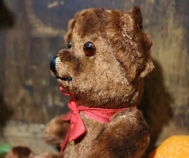 Tin Pail Red Paint Miniature Teddy Bear Festive Gathering
