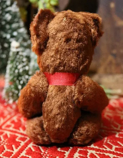 Tin Pail Red Paint Miniature Teddy Bear Festive Gathering