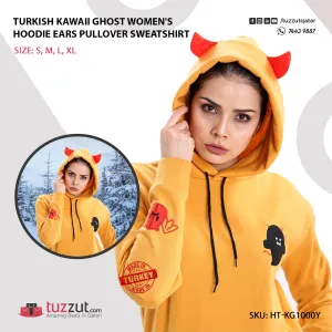 Turkish Kawaii Ghost Women's Hoodie Ears Pullover Sweatshirt - Yellow