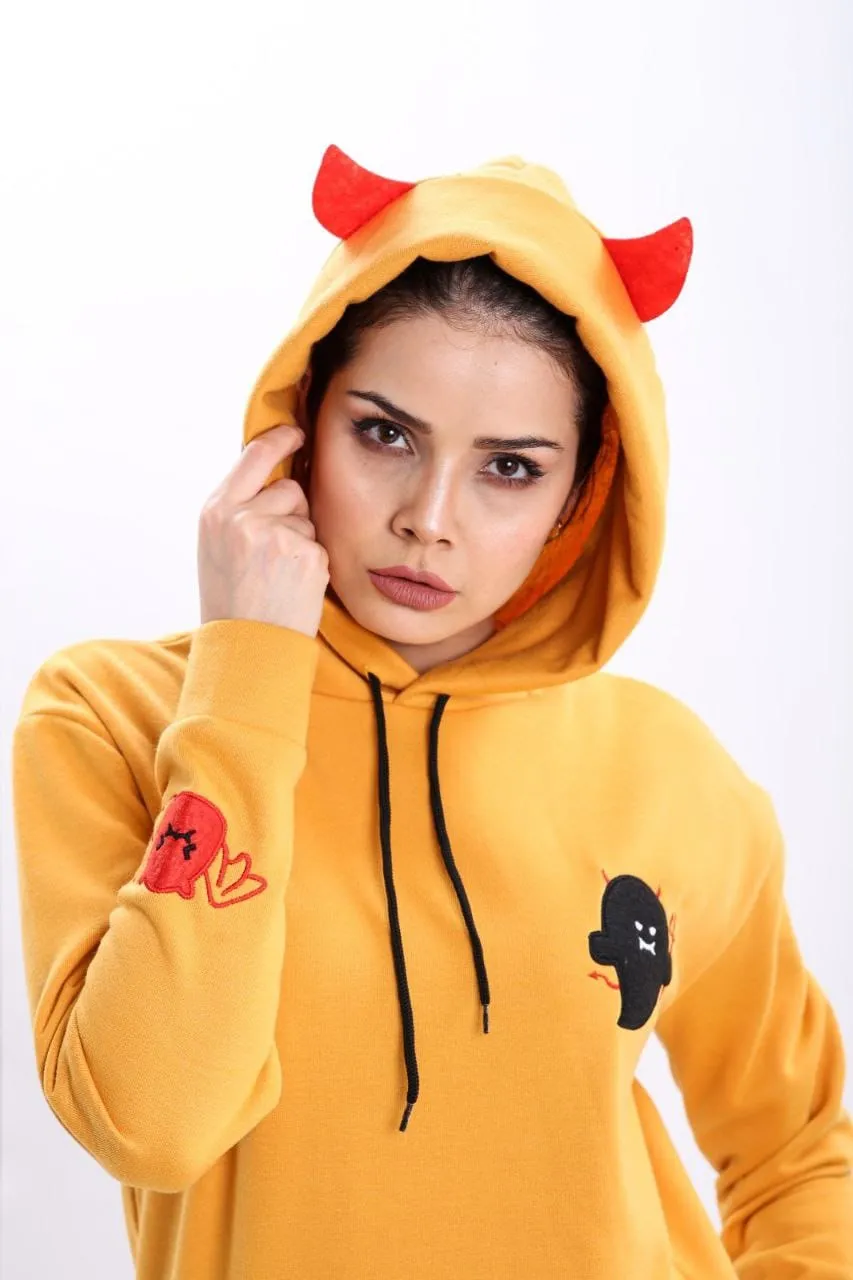 Turkish Kawaii Ghost Women's Hoodie Ears Pullover Sweatshirt - Yellow