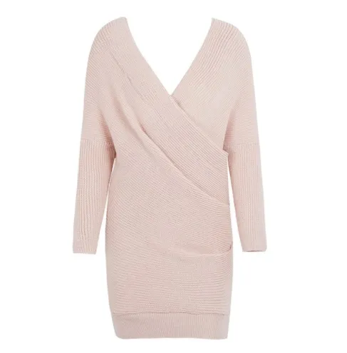 V-Neck Cross Knitting Sweater Dress | Long Sleeve Pullover