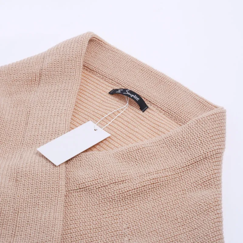 V-Neck Cross Knitting Sweater Dress | Long Sleeve Pullover