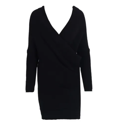 V-Neck Cross Knitting Sweater Dress | Long Sleeve Pullover