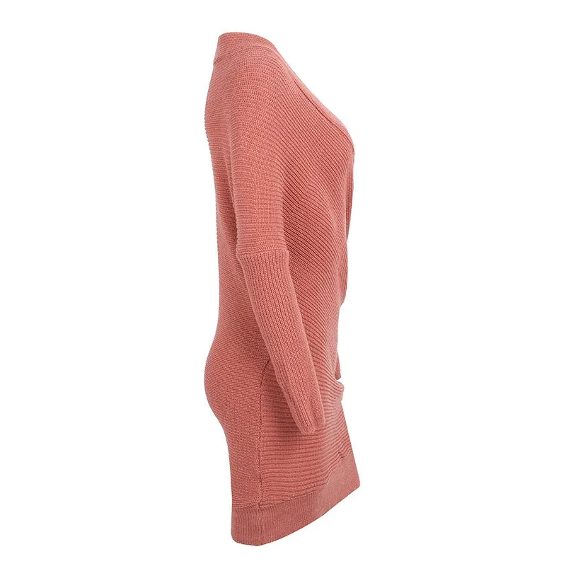 V-Neck Cross Knitting Sweater Dress | Long Sleeve Pullover