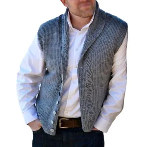 Vintage Solid Color Shawl Collar Knitted Vest