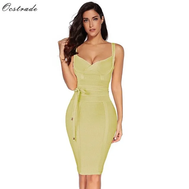 WILUXE Women Bandage Dress 2019 Rayon Sleeveless Summer New Arrivals Sexy Deep v Neck Vestido Bodycon Bandage Dress Club Party