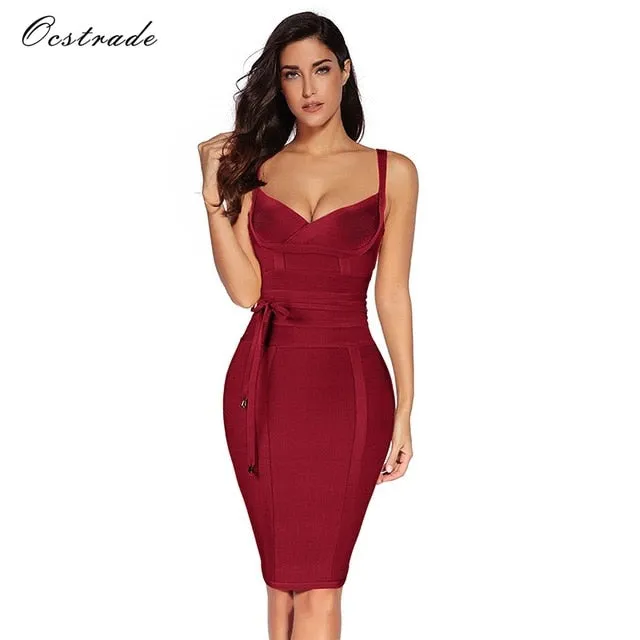 WILUXE Women Bandage Dress 2019 Rayon Sleeveless Summer New Arrivals Sexy Deep v Neck Vestido Bodycon Bandage Dress Club Party