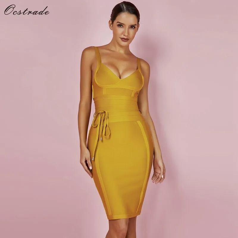 WILUXE Women Bandage Dress 2019 Rayon Sleeveless Summer New Arrivals Sexy Deep v Neck Vestido Bodycon Bandage Dress Club Party