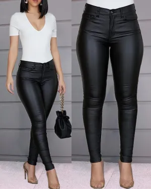 Women's Elegant Vegan Leather Skinny Fit Trousers | Ideal for Autumn/Winter
