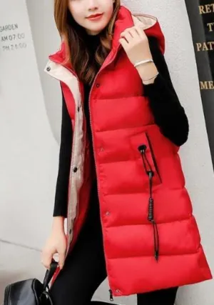 Womens High Collar Hooded Winter Vest