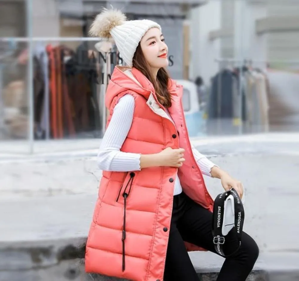 Womens High Collar Hooded Winter Vest