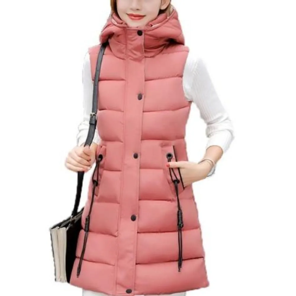 Womens High Collar Hooded Winter Vest