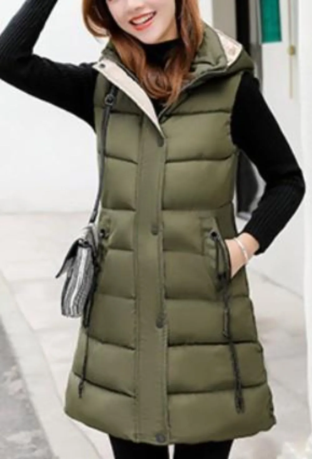 Womens High Collar Hooded Winter Vest