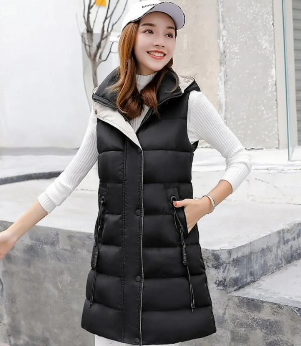 Womens High Collar Hooded Winter Vest