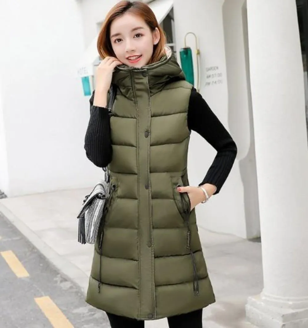 Womens High Collar Hooded Winter Vest