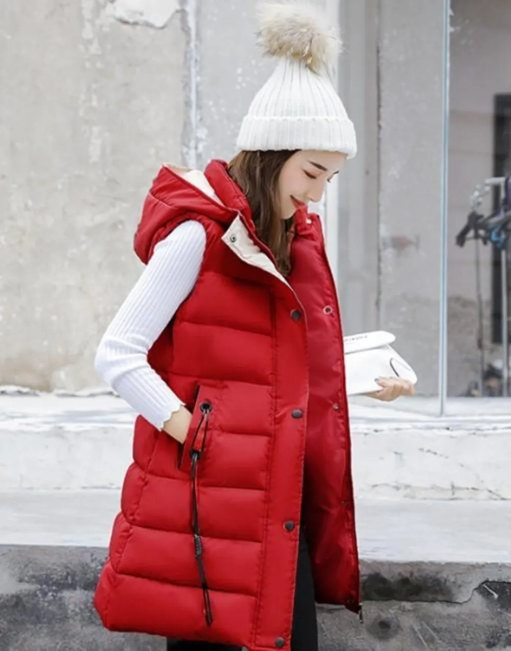 Womens High Collar Hooded Winter Vest