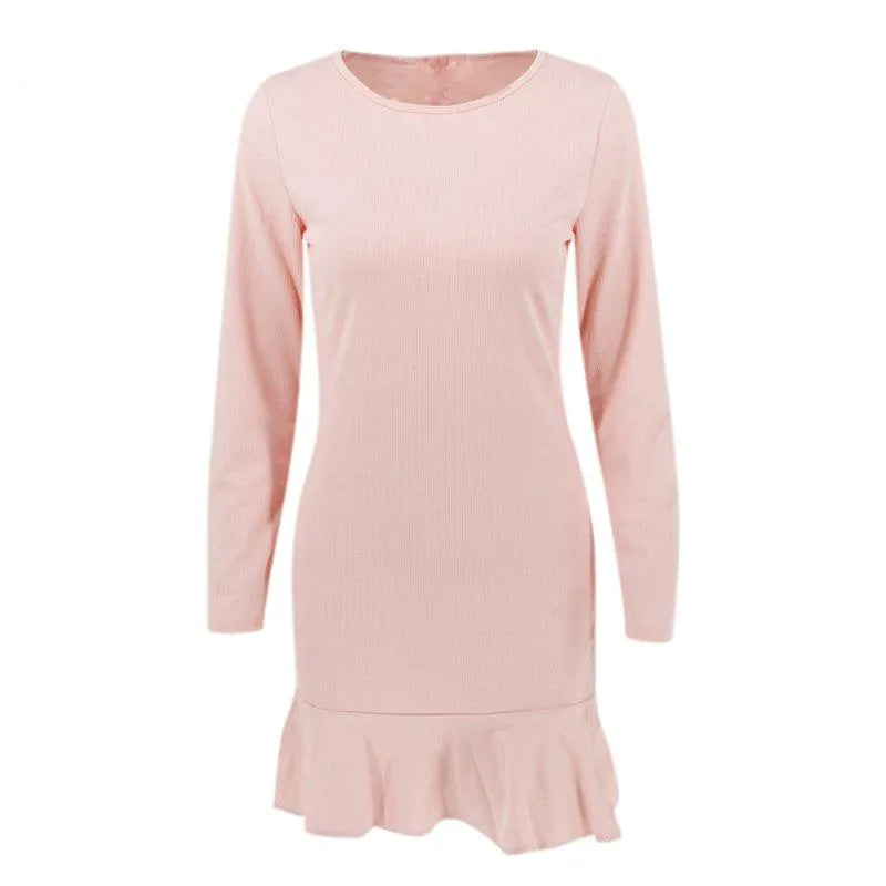 Women's Spring/Autumn Casual Ruffled Short Sweater Dress